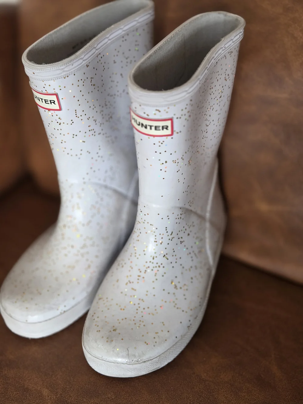 Hunter Kids White Glitter Rain Boots